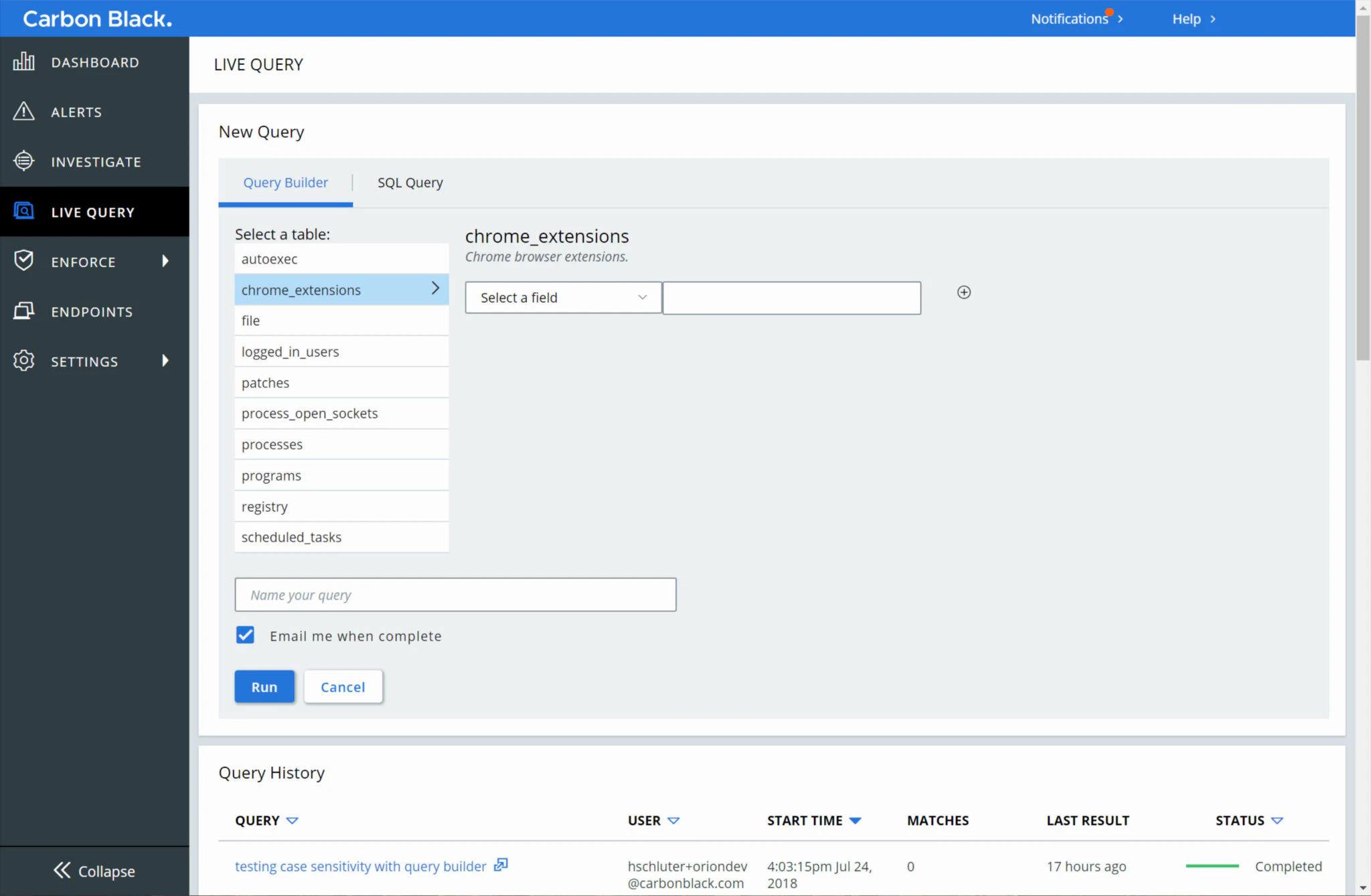 screenshot of Carbon Black Endpoint